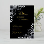 Elegant Black & White Floral Hand-Drawn Wedding Folieneinladung (Stehend vorne)