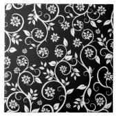 Elegant black &white floral pattern  fliese (Vorderseite)