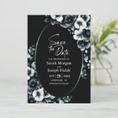 Elegant Black White Floral Save the Date Einladung (Stehend Vorderseite)