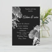 Elegant Black & White Floral Wedding Invitation Einladung (Stehend Vorderseite)