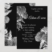 Elegant Black & White Floral Wedding Invitation Einladung (Vorne/Hinten)