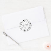 Elegant Black White Floral Wedding Thank You Runder Aufkleber (Umschlag)