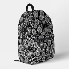 Elegant Black White Geometric Flowers Starburst Bedruckter Rucksack