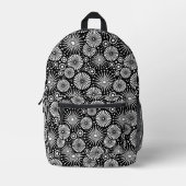 Elegant Black White Geometric Flowers Starburst Bedruckter Rucksack (Vorderseite)