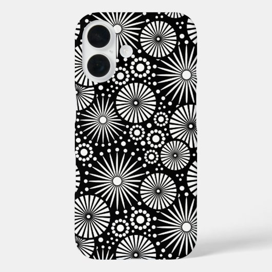 Elegant Black White Geometric Flowers Starburst Case-Mate iPhone Hülle (Rückseite)