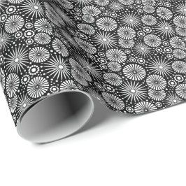Elegant Black White Geometric Flowers Starburst Geschenkpapier