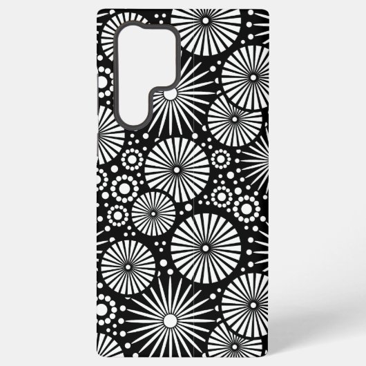 Elegant Black White Geometric Flowers Starburst Samsung Galaxy Hülle (Rückseite)