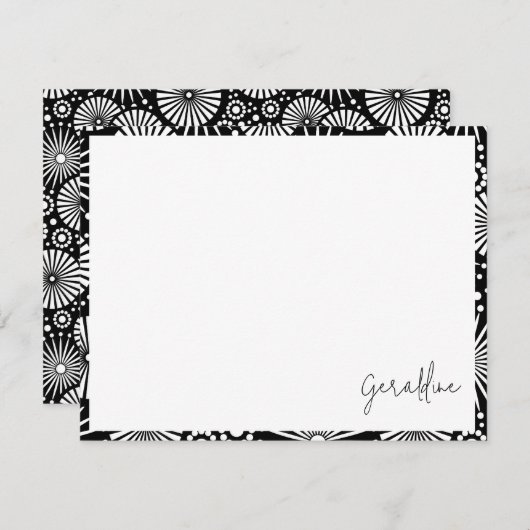 Elegant Black White Geometric Starburst Name  Mitteilungskarte (Vorne/Hinten)