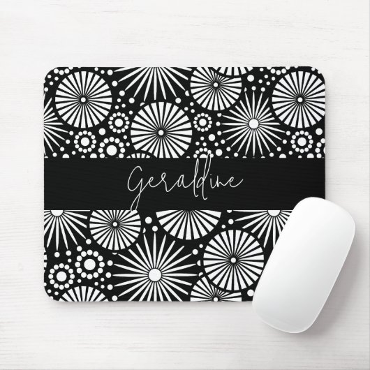 Elegant Black White Geometric Starburst Name  Mousepad (Mit Mouse)
