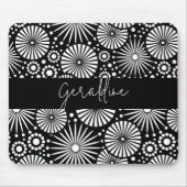 Elegant Black White Geometric Starburst Name  Mousepad (Vorne)