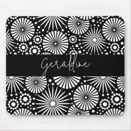Elegant Black White Geometric Starburst Name Mousepad