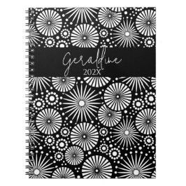 Elegant Black White Geometric Starburst Name  Notizblock
