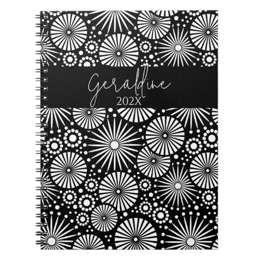 Elegant Black White Geometric Starburst Name Notizblock (Vorderseite)