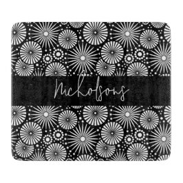 Elegant Black White Geometric Starburst Name Schneidebrett