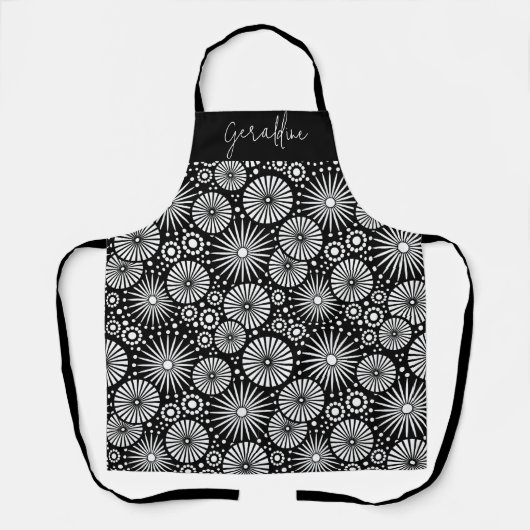 Elegant Black White Geometric Starburst Name Schürze (Vorderseite)