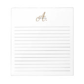 Elegant Black White Gold Script Monogram Lined Notizblock (Vorderseite)