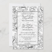 Elegant Black White Hand-Drawn Floral Wedding Einladung (Vorderseite)