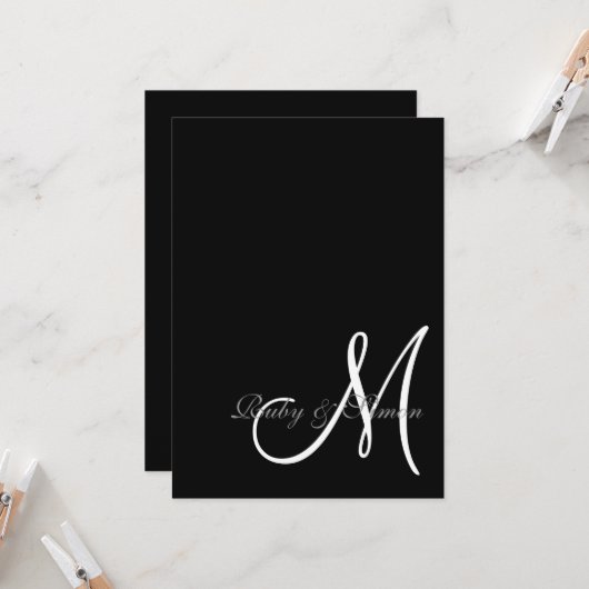 Elegant Black White Initial Wedding  Einladung (Vorderseite/Rückseite Beispiel)