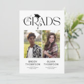 Elegant Black & White Joint Graduation Party Photo Einladung (Stehend Vorderseite)