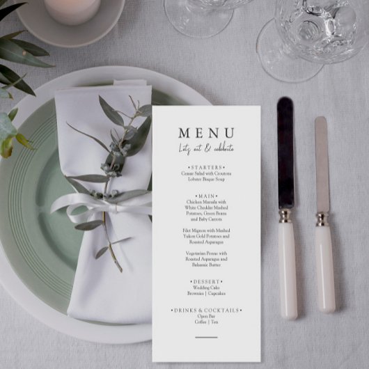 Elegant Black & White Let's essen Script Hochzeit Menükarte