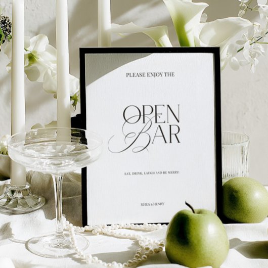 Elegant Black & White Minimalist Open Bar Sign