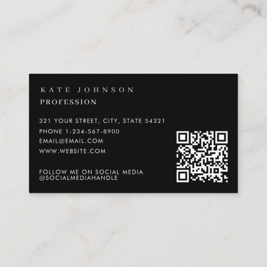 Elegant Black White Minimalist QR Code Monogram Visitenkarte (Rückseite)