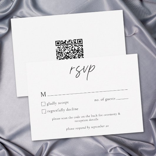 Elegant Black White Minimalist Wedding QR RSVP Karte