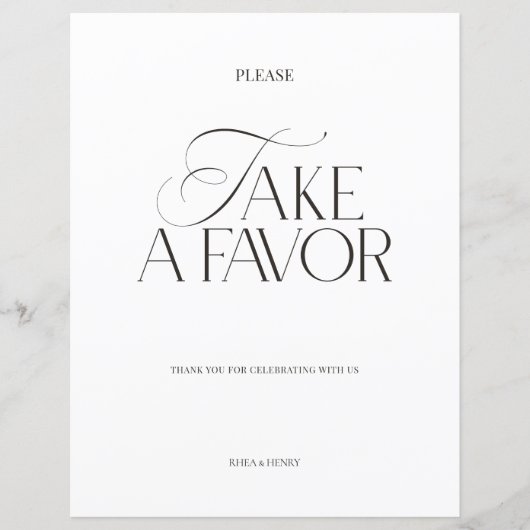 Elegant Black & White Modern Wedding Favor Sign (Vorderseite)