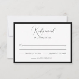 Elegant Black & White Monogram Bordered Wedding RSVP Karte