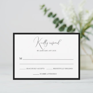 Elegant Black & White Monogram Bordered Wedding RSVP Karte