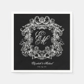 Elegant Black White Monogram Crest Script Wedding Serviette (Vorderseite)