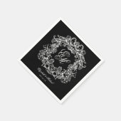 Elegant Black White Monogram Crest Script Wedding Serviette (Ecke)