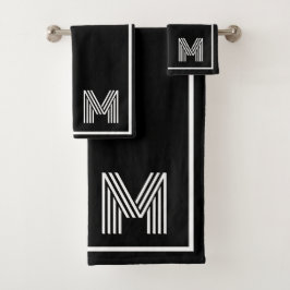 Elegant Black &white Monogram initial Badhandtuch Set