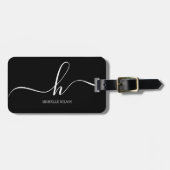 Elegant Black White Monogram Initial Script Name  Gepäckanhänger (Vorderseite horizontal)