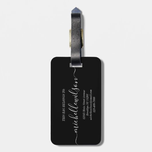 Elegant Black White Monogram Initial Script Name  Gepäckanhänger (Rückseite vertikal)