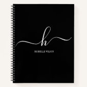 Elegant Black White Monogram Initial Script Name  Notizblock (Vorderseite)