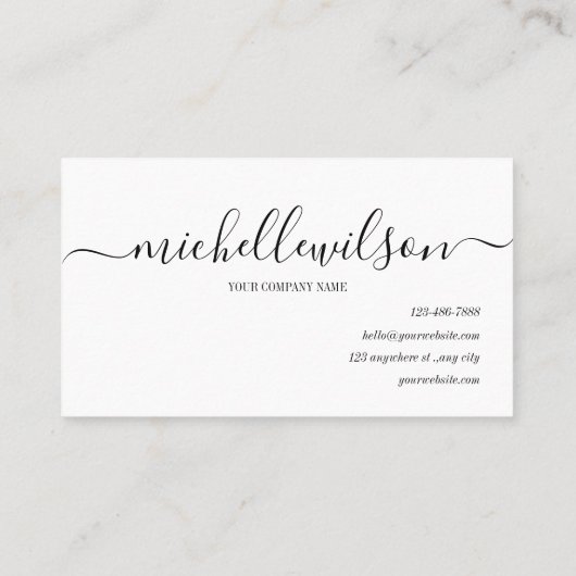 Elegant Black White Monogram Initial Script Name  Visitenkarte (Rückseite)