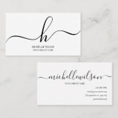 Elegant Black White Monogram Initial Script Name  Visitenkarte (Vorne/Hinten)