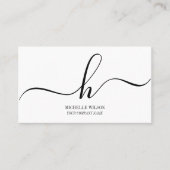 Elegant Black White Monogram Initial Script Name  Visitenkarte (Vorderseite)