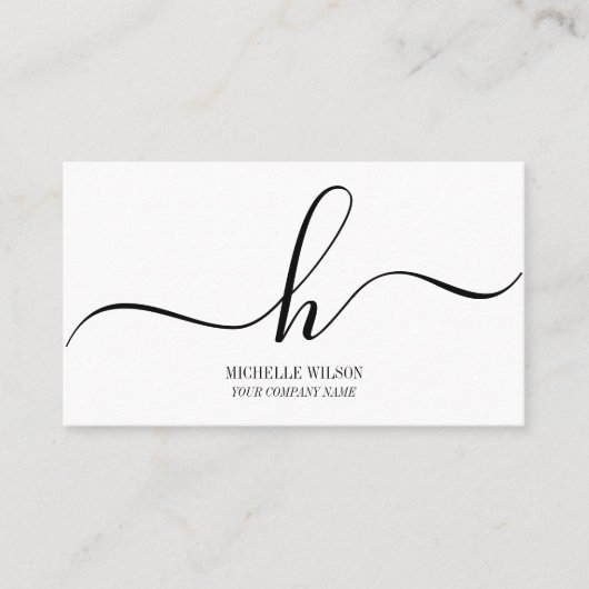 Elegant Black White Monogram Initial Script Name Visitenkarte (Vorderseite)