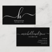 Elegant Black White Monogram Initial Script Name  Visitenkarte (Vorne/Hinten)