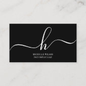 Elegant Black White Monogram Initial Script Name  Visitenkarte (Vorderseite)