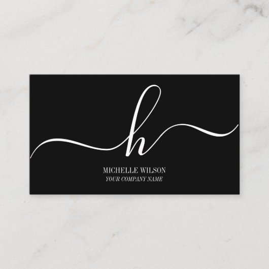 Elegant Black White Monogram Initial Script Name  Visitenkarte (Vorderseite)