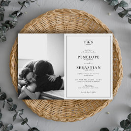 Elegant Black & White Monogram Photo Wedding Einladung