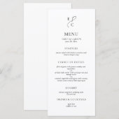 Elegant Black & White Monogram Wedding Menükarte (Vorne/Hinten)