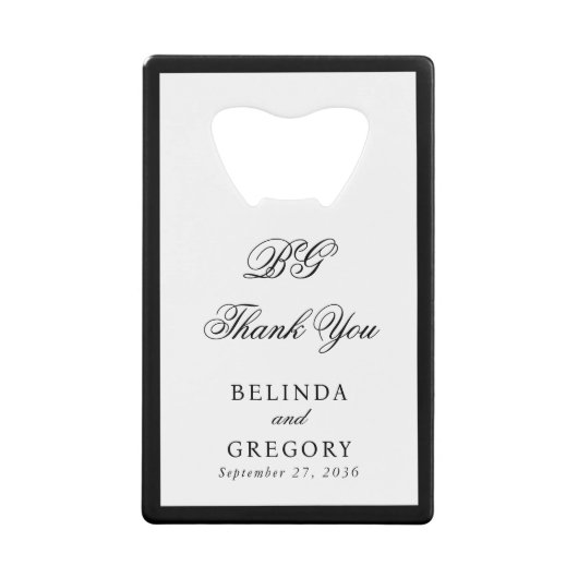 Elegant Black White Monogram Wedding Seating Chart Geldbeutel Flaschenöffner (Vorderseite)