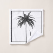 Elegant Black & White Palm Tree Monogram Tropical Badhandtuch Set (Waschlappen)