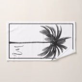 Elegant Black & White Palm Tree Monogram Tropical Badhandtuch Set (Handtuch)