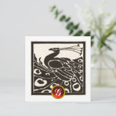 ELEGANT BLACK WHITE PEACOCK ,RED RUBY GEM MONOGRAM EINLADUNG (Stehend Vorderseite)