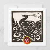 ELEGANT BLACK WHITE PEACOCK ,RED RUBY GEM MONOGRAM EINLADUNG (Vorderseite)